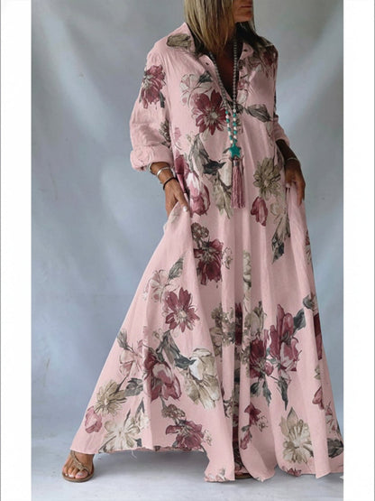 🔥Summer Arrivals🌟Loose-fitting Casual Linen And Cotton Floral Print Shirt Dress