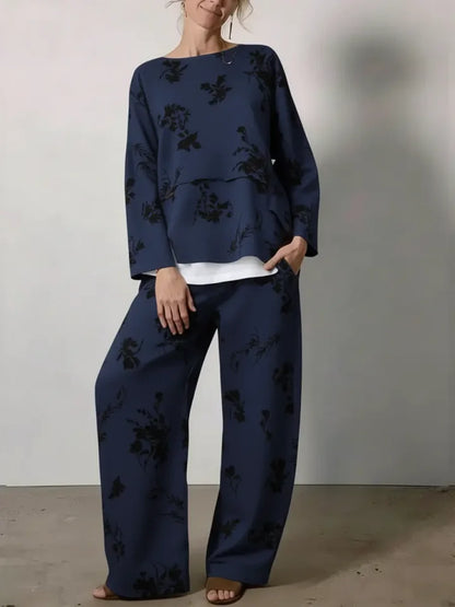 🔥Summer Arrivals🌟Women's Vintage Floral Print Cozy Cotton Top And Pants Two-piece Set.