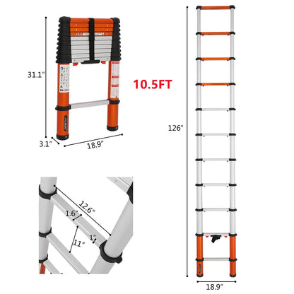 Multi-Use Telescoping Ladder Aluminum Extension Ladder One-Button Retraction 330 Lb Capacity