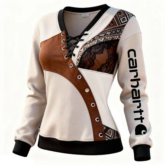 🔥𝗖𝗹𝗲𝗮𝗿𝗮𝗻𝗰𝗲 𝗦𝗮𝗹𝗲🌟Women's Stylish Lace Up V-neck Sweatshirt With Lace