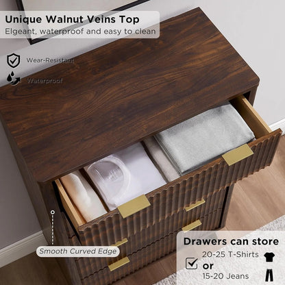 Modern Fluted 5 Drawers Dresser, Chest of Drawers, Dresser TV Stand