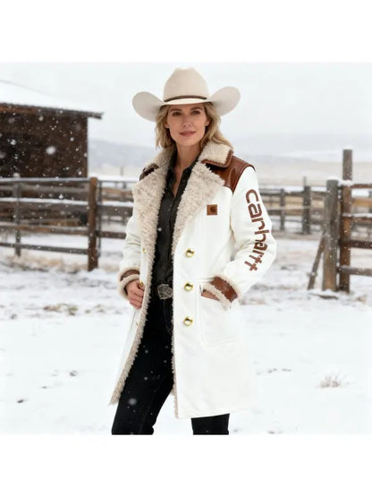 🔥𝗖𝗹𝗲𝗮𝗿𝗮𝗻𝗰𝗲 𝗦𝗮𝗹𝗲🌟Women's Vintage White Leather Contrast Fleece Faux Fur Lining Coat-Burgundy