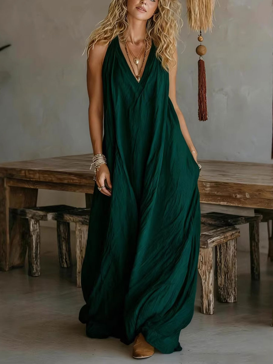 🔥Summer Arrivals🌟Women's Casual Sleeveless Loose Pocket Vest Long Dress
