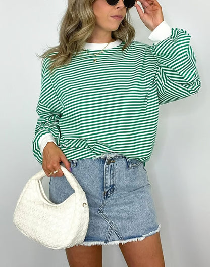 🔥Summer Arrivals🌟🌈Women's Casual Striped Crewneck Oversized Pullover