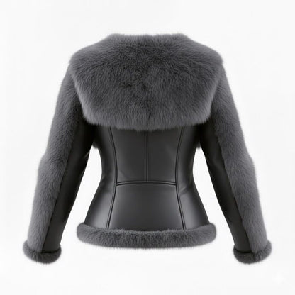 🔥𝗖𝗹𝗲𝗮𝗿𝗮𝗻𝗰𝗲 𝗦𝗮𝗹𝗲🌟Handmade Black Leather Bomber Jacket, Grey Faux Fur Trim, Slim Fit