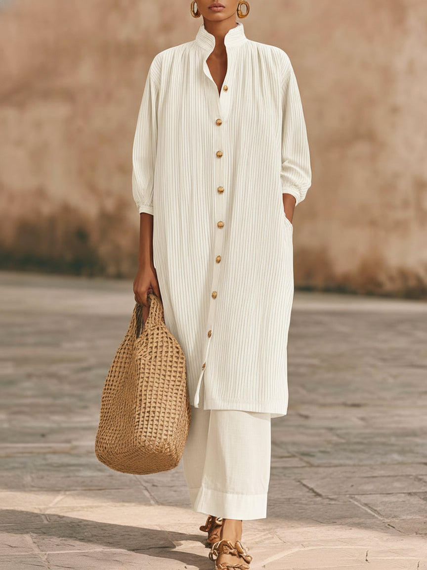 🔥Summer Arrivals🌟Elegant Metal Button Longline Shirt And Pants Set