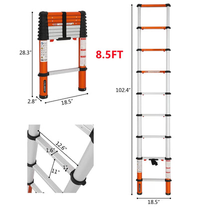 Multi-Use Telescoping Ladder Aluminum Extension Ladder One-Button Retraction 330 Lb Capacity