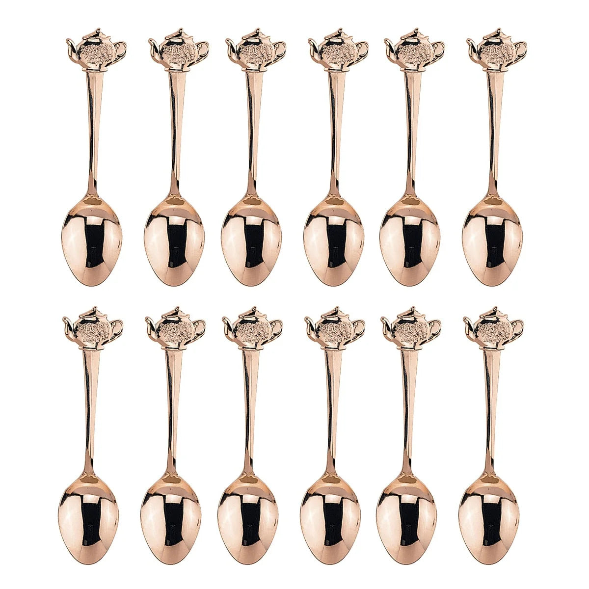 Fino Demi Spoon Set, Teapot Design, Gold Plated Stainless Steel, Set of 12