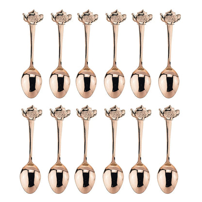 Fino Demi Spoon Set, Teapot Design, Gold Plated Stainless Steel, Set of 12