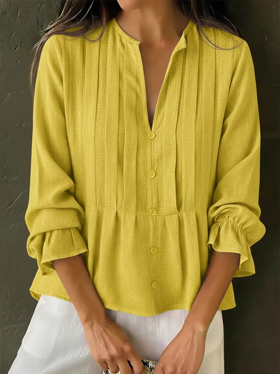🔥Summer Arrivals🌟Women's Solid Color Cotton And Linen Pleated Top