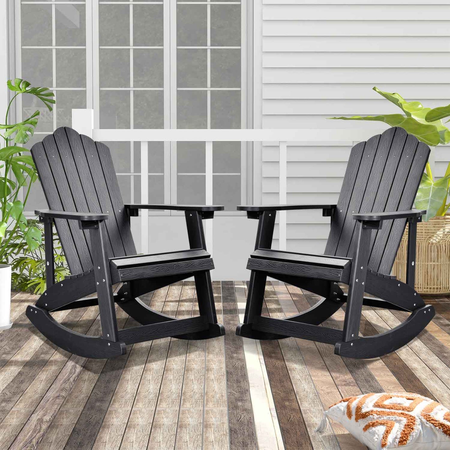 Ovios  Rocking Adirondack Chair 2-Piece Waterproof Plastic Frame