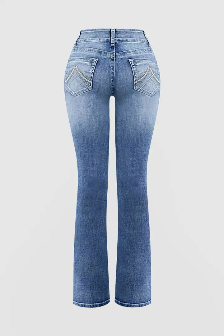 🔥Summer Arrivals🌟Stitch Detail Dual Button Mid Waist Straight Leg Jeans