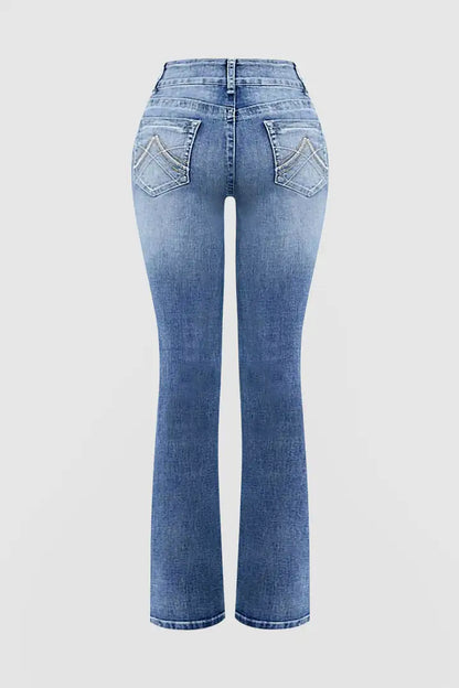 🔥Summer Arrivals🌟Stitch Detail Dual Button Mid Waist Straight Leg Jeans