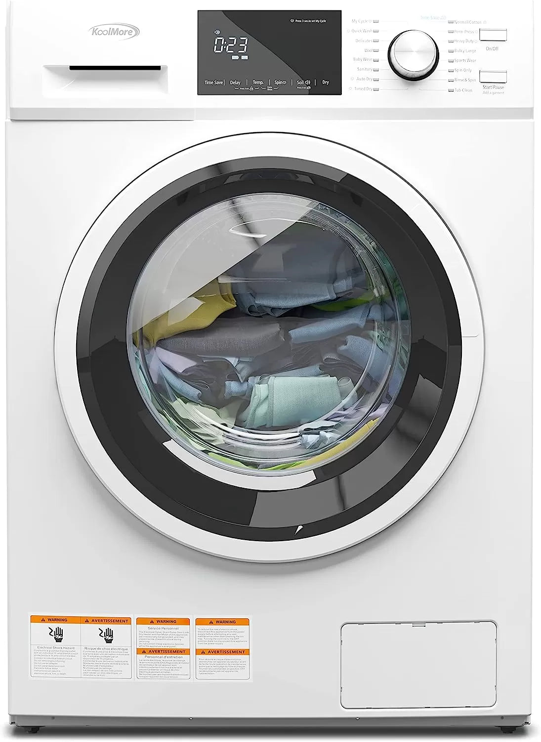 KoolMore FLW-3CWH Front Load Machine, 2.7 Cu. Ft, Space Saving Unit with 20-Minute Quick, 12 Washing Cycles, Quiet Inverter Motor [120V],