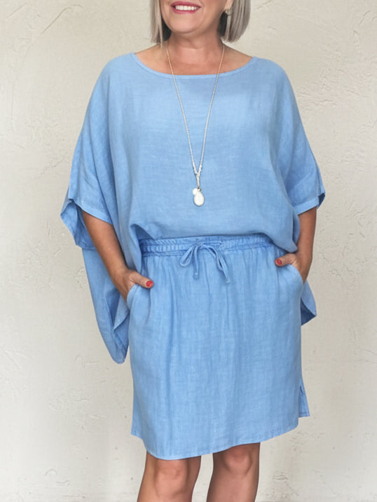 🔥Summer Arrivals🌟Cozy Solid Color Loose-fitting Blouse And Skirt Linen Set