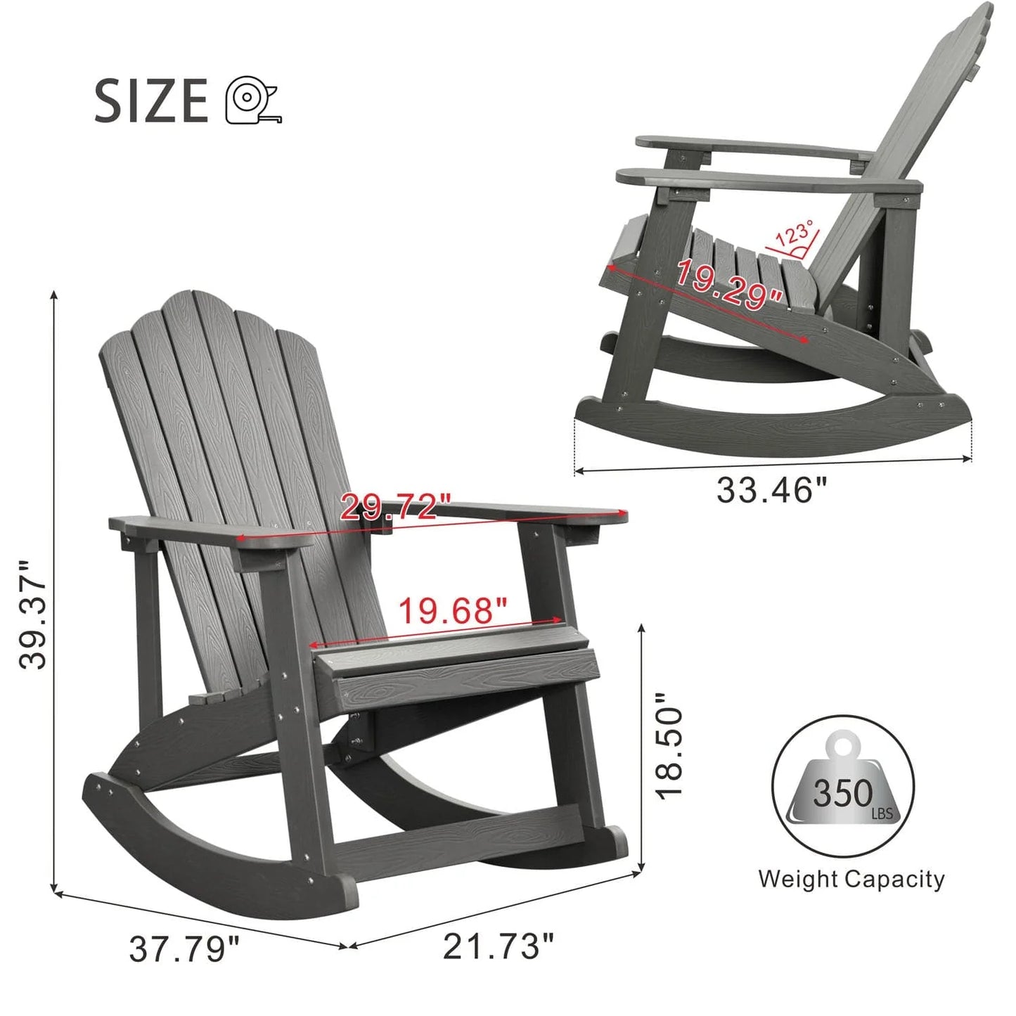 Ovios  Rocking Adirondack Chair 2-Piece Waterproof Plastic Frame