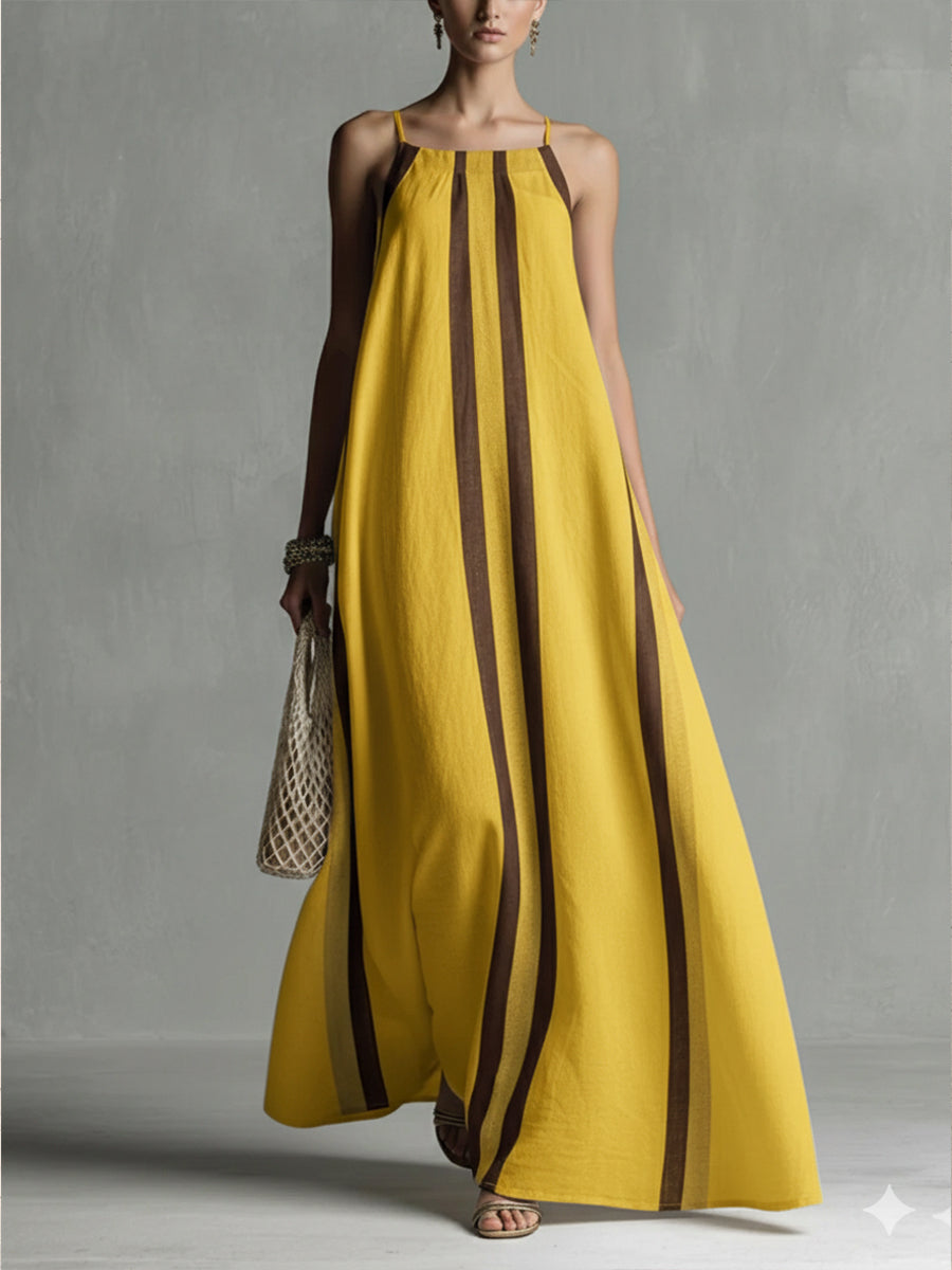 🔥Summer Arrivals🌟Casual Striped Linen And Cotton Maxi Sleeveless Dress