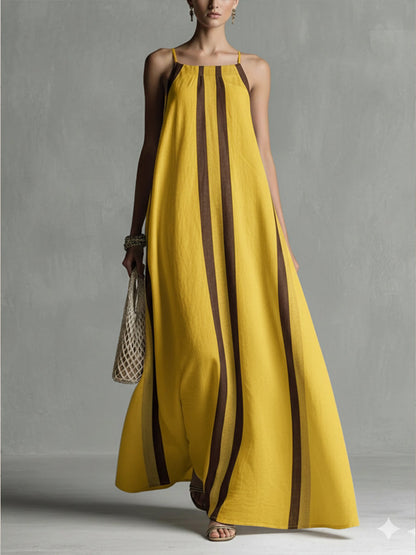 🔥Summer Arrivals🌟Casual Striped Linen And Cotton Maxi Sleeveless Dress