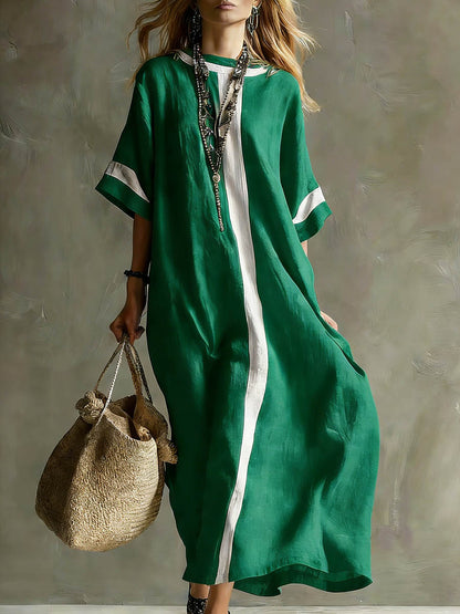 🔥Summer Arrivals🌟Women's Round Neck 3/4 Sleeve Casual Loose Cotton And Linen Dress