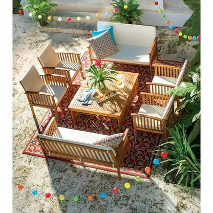 Solid Wood 8 - Person Seating Group with Cushions