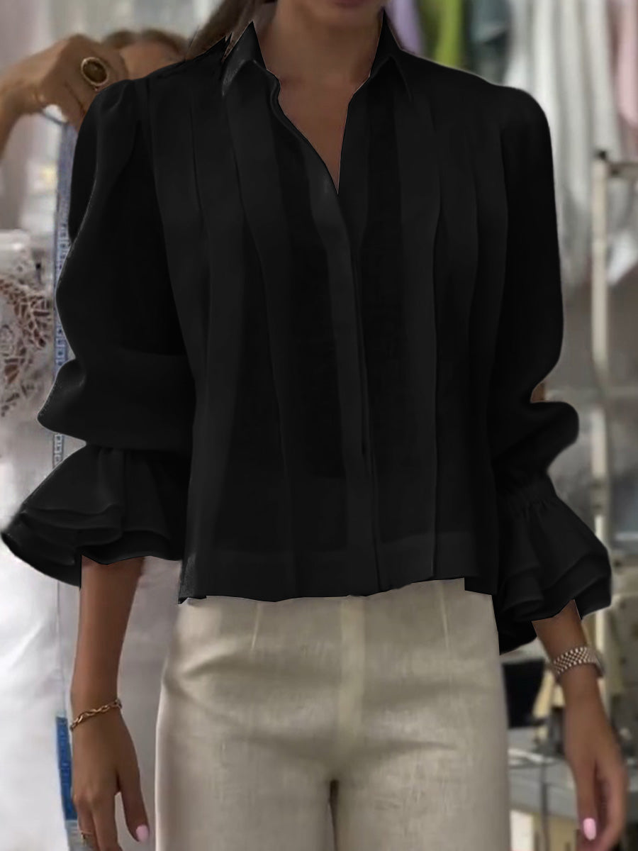 🔥Summer Arrivals🌟Women's Solid Color Lapel Long Sleeve Casual Loose Linen Cardigan Top