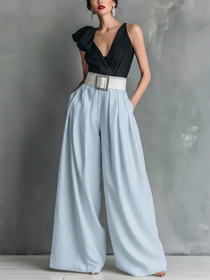 🔥Summer Arrivals🌟Women's Solid Color High-waisted Casual Loose Cotton Wide-leg Pants