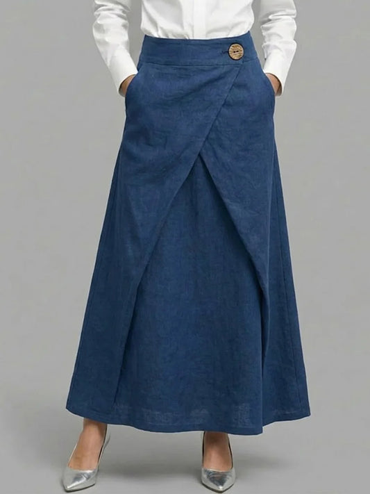 🔥Summer Arrivals🌟Women's Elastic Waist Casual Loose Cotton And Linen Midi Skirt