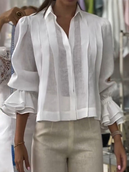 🔥Summer Arrivals🌟Women's Solid Color Lapel Long Sleeve Casual Loose Linen Cardigan Top