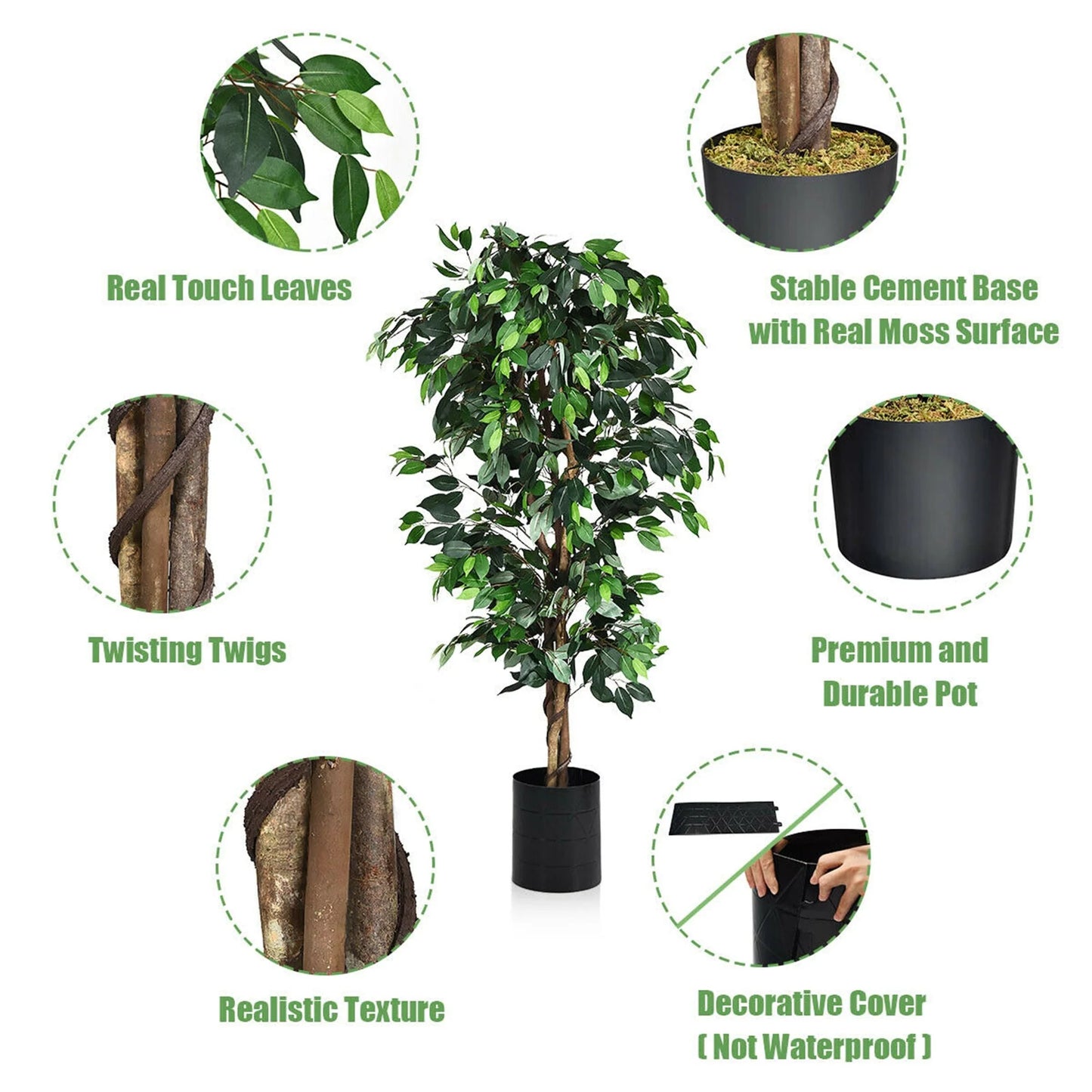 Gymax 6Ft Artificial Ficus Tree Fake Greenery Plant Home Office - 1 PCS