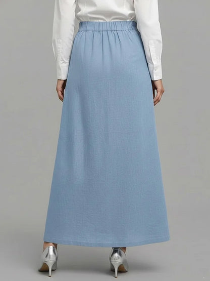 🔥Summer Arrivals🌟Women's Elastic Waist Casual Loose Cotton And Linen Midi Skirt