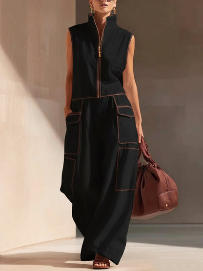 🔥Summer Arrivals🌟Casual Loose-fitting Color-blocked Workwear Jumpsuit