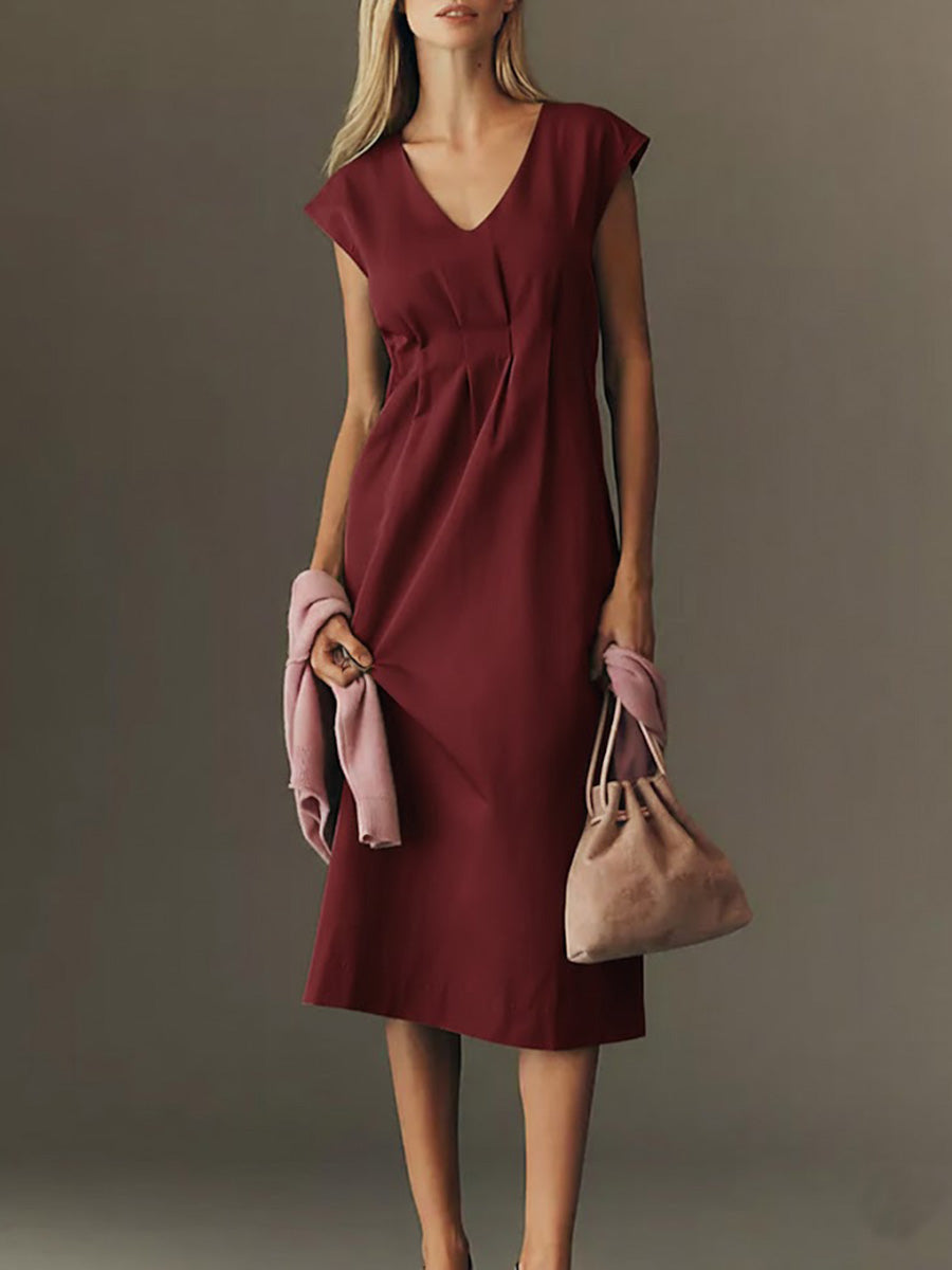 🔥Summer Arrivals🌟Women's Solid Color V-neck Sleeveless Casual Loose Cotton Linen Dress