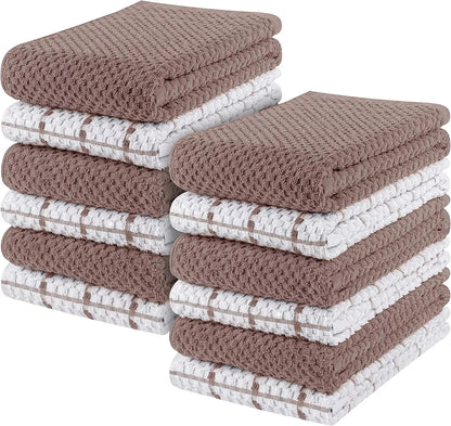 Kitchen Towels 12 Pack, 15 x 25 Inches, 100% Ring Spun Cotton Super Soft and Absorbent Linen Dish Towels, Tea Towels and Bar Towels Set (Black)