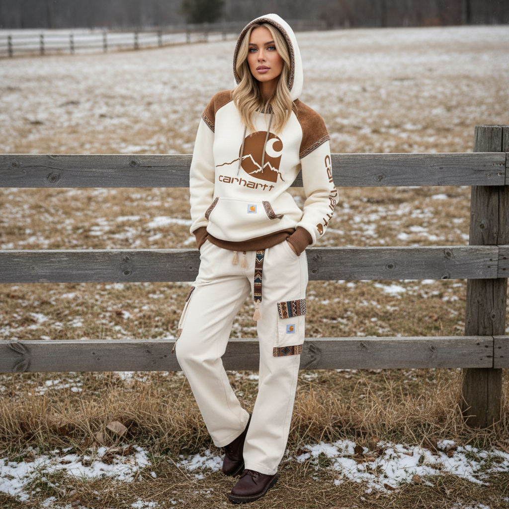 🔥𝗖𝗹𝗲𝗮𝗿𝗮𝗻𝗰𝗲 𝗦𝗮𝗹𝗲🌟Women's Retro Ethnic Style Stand Collar Hooded Sweatshirt set