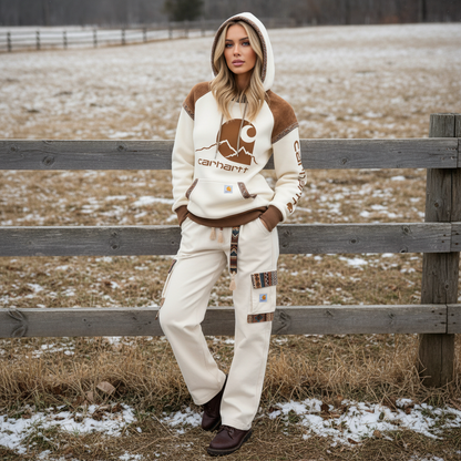 🔥𝗖𝗹𝗲𝗮𝗿𝗮𝗻𝗰𝗲 𝗦𝗮𝗹𝗲🌟Women's Retro Ethnic Style Stand Collar Hooded Sweatshirt set