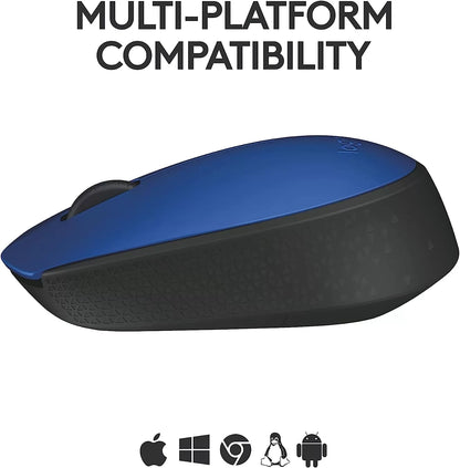 Logitech M170 Wireless Mouse for PC, Mac, Laptop, 2.4 GHz with USB Mini Receiver, Optical Tracking, 12-Months Battery Life, Ambidextrous - Blue Grey