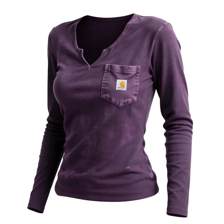 🔥𝗖𝗹𝗲𝗮𝗿𝗮𝗻𝗰𝗲 𝗦𝗮𝗹𝗲🌟Women's Vintage Washed Distressed Collar V-Neck Long-Sleeve T-Shirt