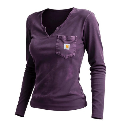 🔥𝗖𝗹𝗲𝗮𝗿𝗮𝗻𝗰𝗲 𝗦𝗮𝗹𝗲🌟Women's Vintage Washed Distressed Collar V-Neck Long-Sleeve T-Shirt