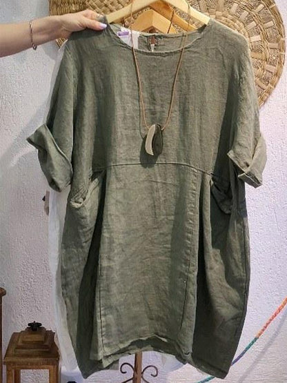 🔥Summer Arrivals🌟Women's Linen And Cotton Round-neck Dress