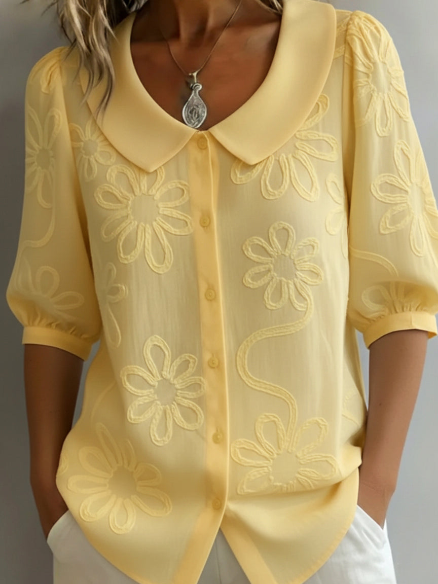 🔥Summer Arrivals🌟Vintage Peter Pan Collar Embroidered Floral Shirt