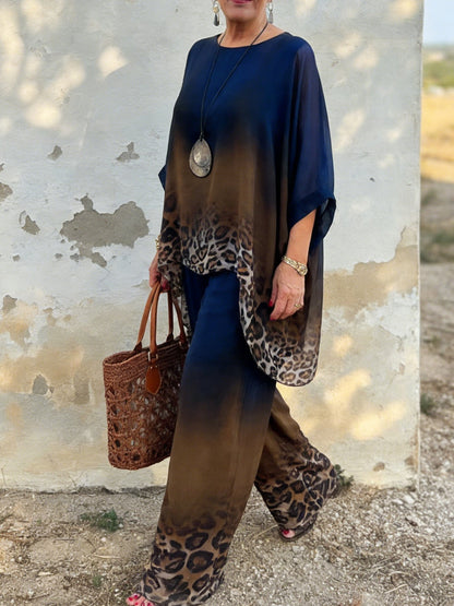 🔥Summer Arrivals🌟Elegant And Cozy Leopard Print Top And Pants Two-piece Set