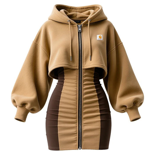 🔥𝗖𝗹𝗲𝗮𝗿𝗮𝗻𝗰𝗲 𝗦𝗮𝗹𝗲🌟Women's Vintage Hooded Fleece Dress With Zipper Detail
