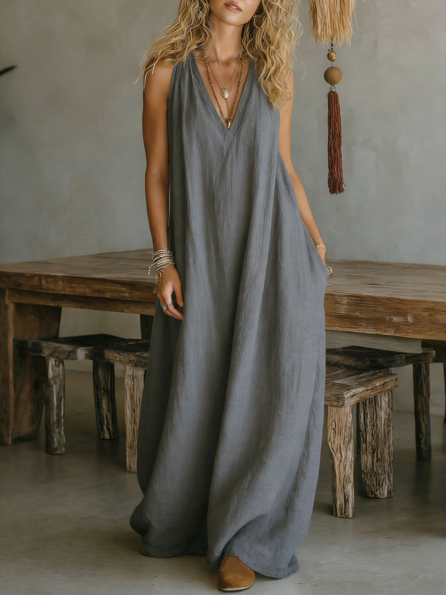 🔥Summer Arrivals🌟Women's Casual Sleeveless Loose Pocket Vest Long Dress