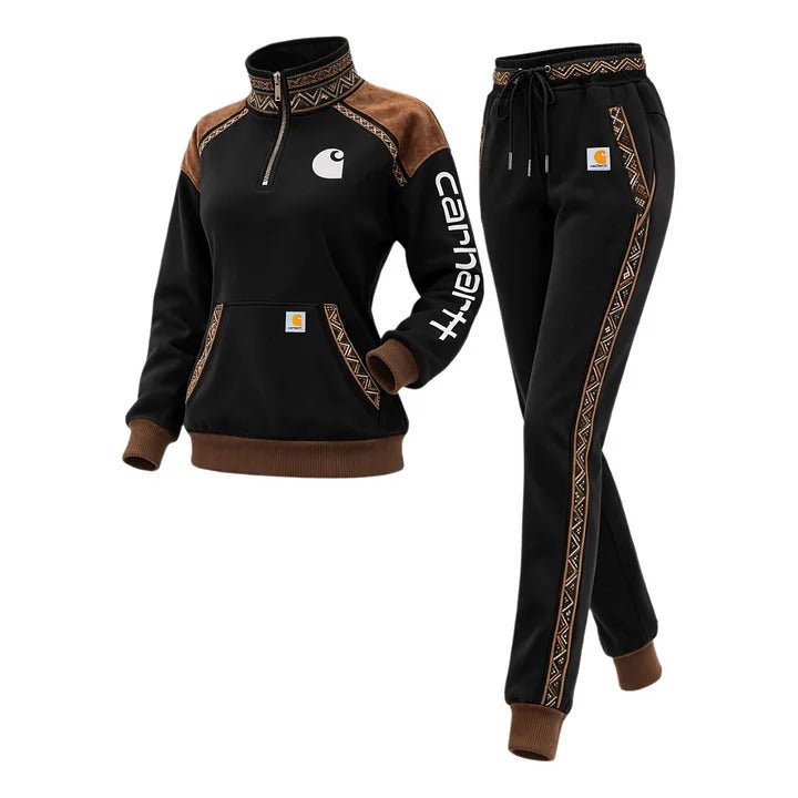 🔥𝗖𝗹𝗲𝗮𝗿𝗮𝗻𝗰𝗲 𝗦𝗮𝗹𝗲🌟Women's Retro Ethnic Style Half-Zip Stand Collar Sweatshirt And Trousers Set