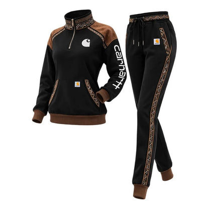 🔥𝗖𝗹𝗲𝗮𝗿𝗮𝗻𝗰𝗲 𝗦𝗮𝗹𝗲🌟Women's Retro Ethnic Style Half-Zip Stand Collar Sweatshirt And Trousers Set