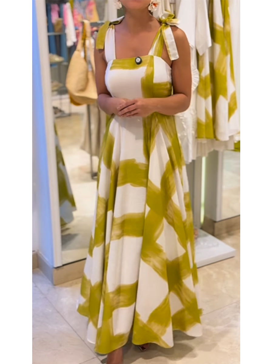 🔥Summer Arrivals🌟Women's Brushstroke Print Strapless Cotton and Linen Tank Dress