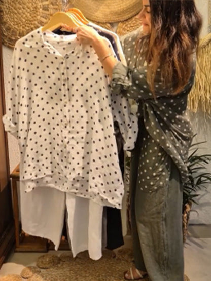 🔥Summer Arrivals🌟Casual Polka Dot Linen And Cotton Shirt And Trousers Two-piece Set