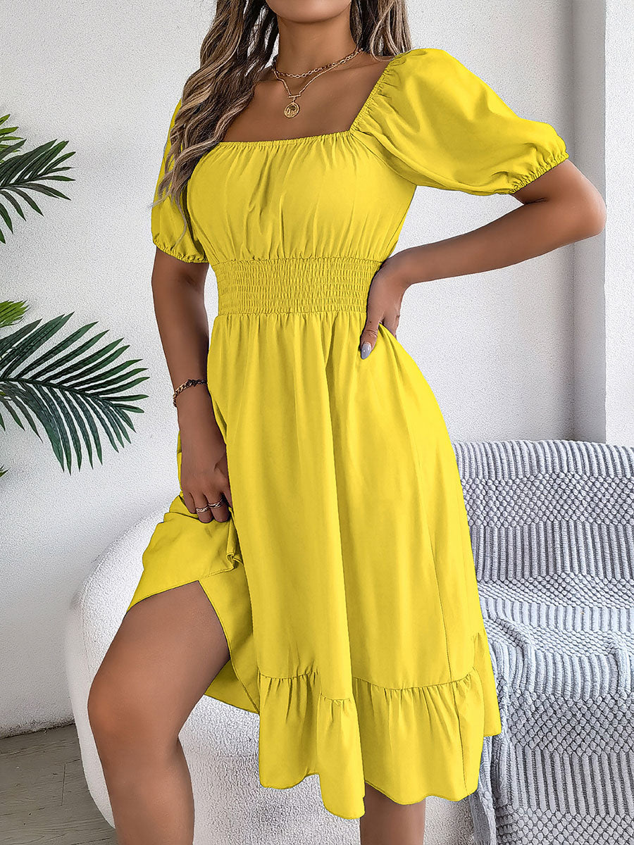 🔥Summer Arrivals🌟Women's Casual Solid Color Square Neck Short Sleeve Dress