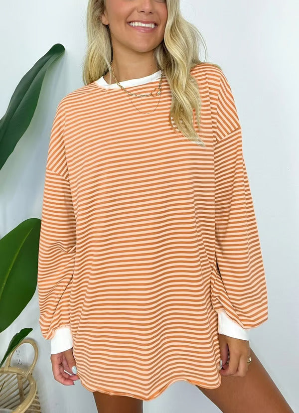🔥Summer Arrivals🌟🌈Women's Casual Striped Crewneck Oversized Pullover