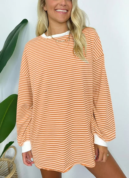 🔥Summer Arrivals🌟🌈Women's Casual Striped Crewneck Oversized Pullover